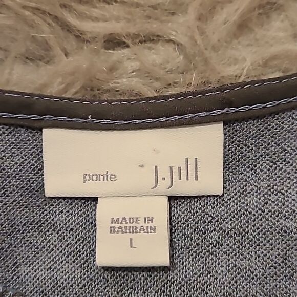 J jill Ponte womens light blue and gray‎ print viscoe stretch long sleeve shirt - Picture 3 of 6